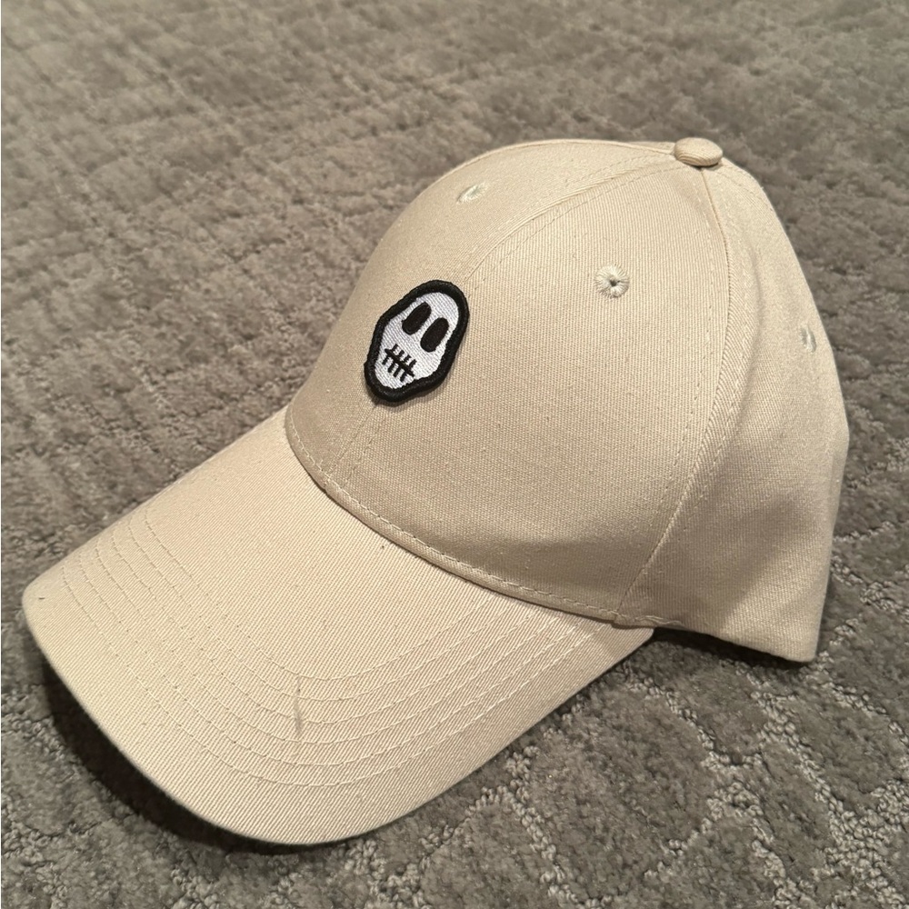 Beige Cap with Skull Patch